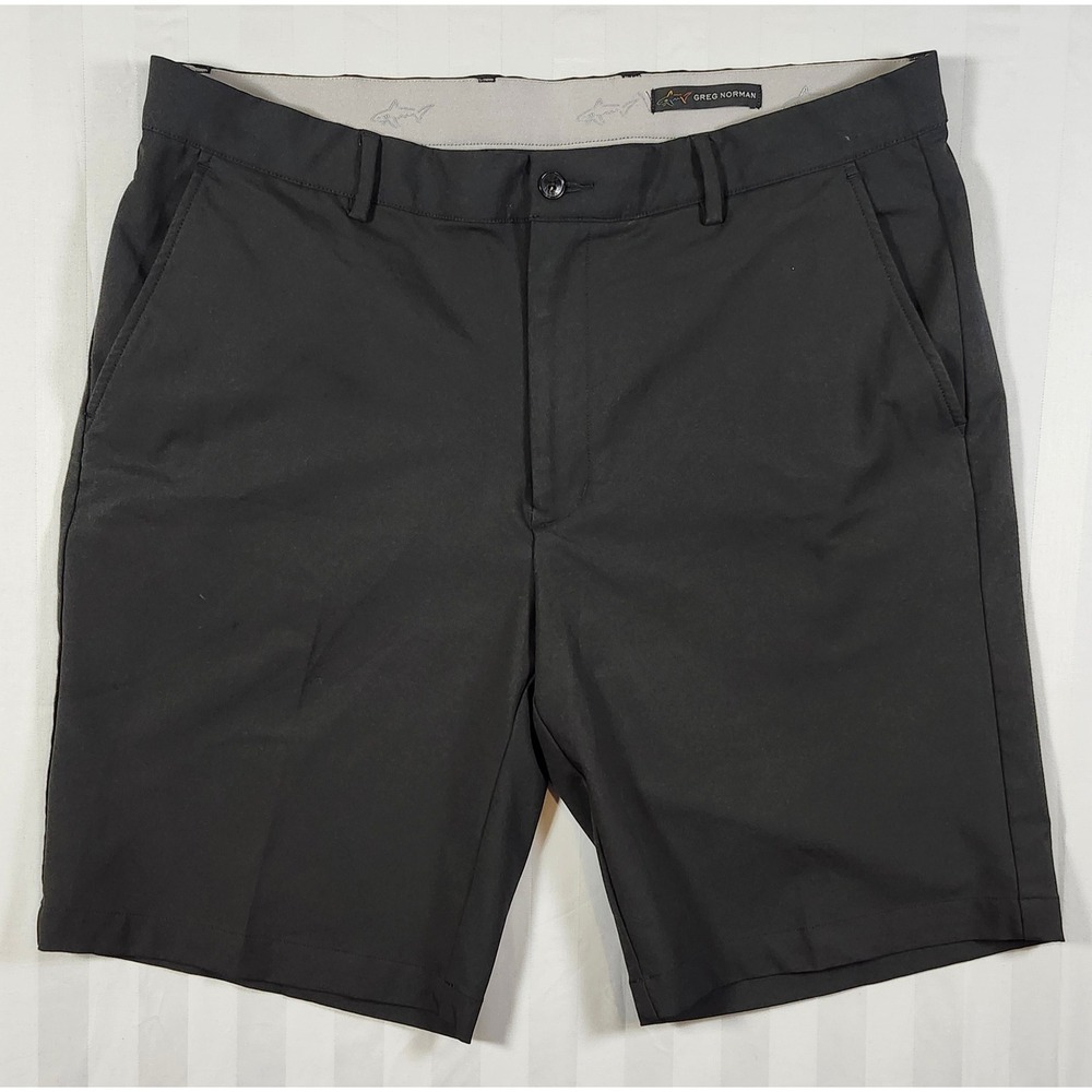 Greg Norman Shark Mens Black Performance Golf Shorts Size 36 Stretch Flat Black